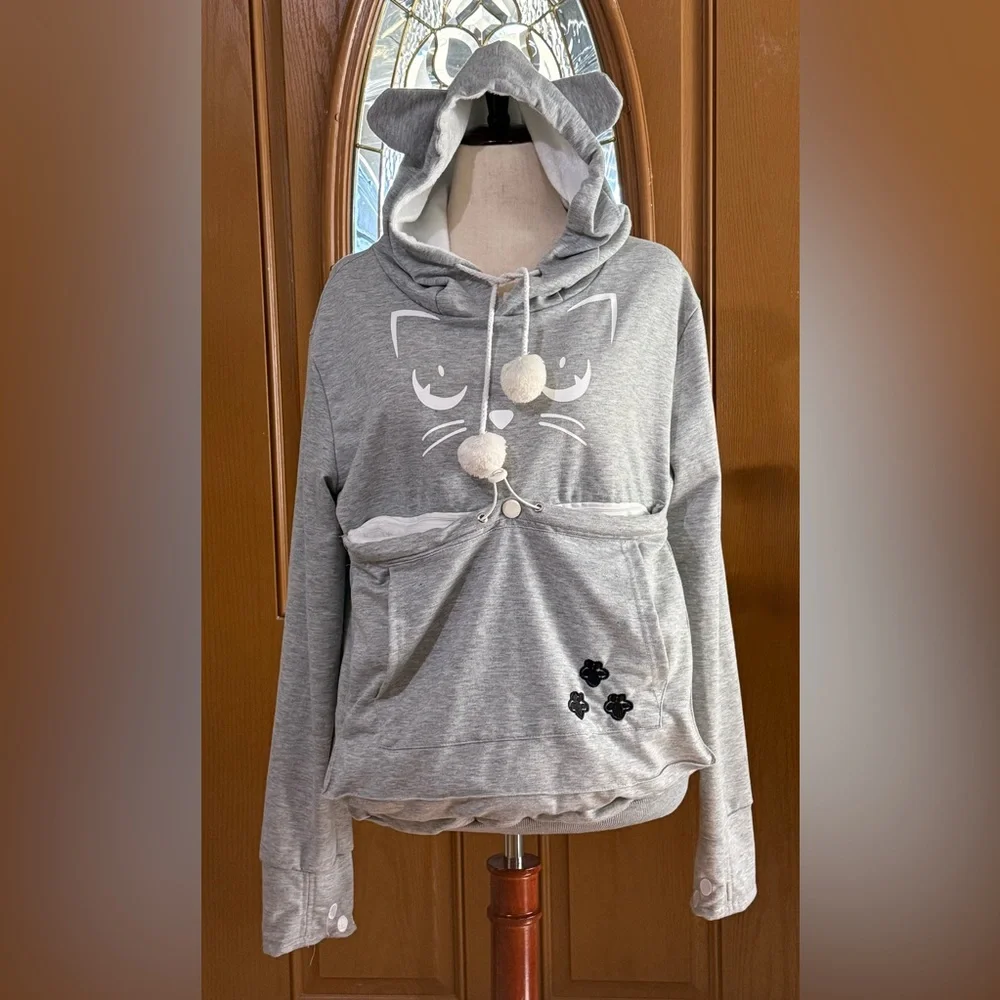 Gray Cat Hoodie for Pet Lovers